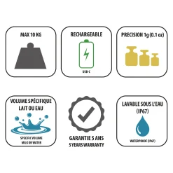 CRISTEL Balance de cuisine électronique rechargeable 10 kg