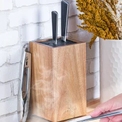 CRISTEL Bloc à couteaux rotatif en bois d'acacia