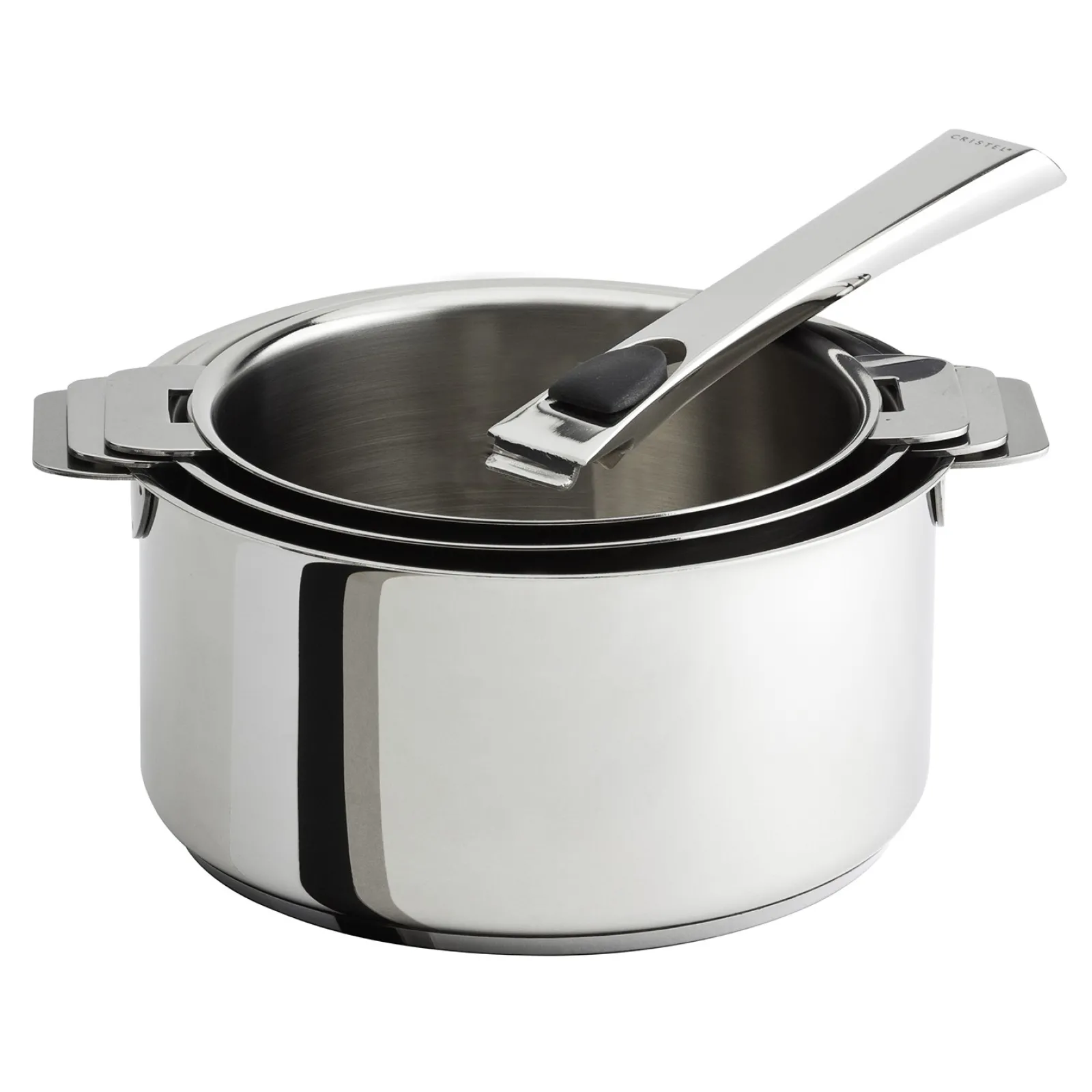 CRISTEL Set de 3 casseroles inox + 1 poignée amovible