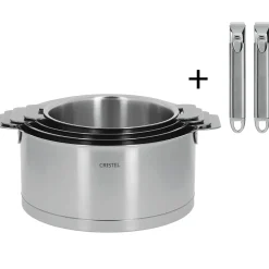 CRISTEL Set de 4 casseroles inox + 2 poignées amovibles Zénith